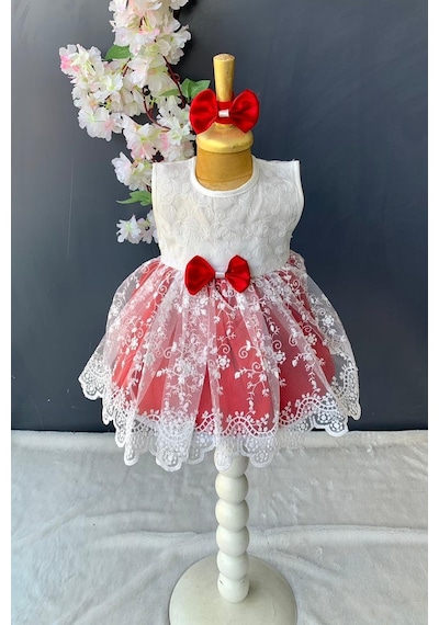 Mnk Baby & Kids Saç Bantlı Dantelli Bebek Elbise PNPN136
