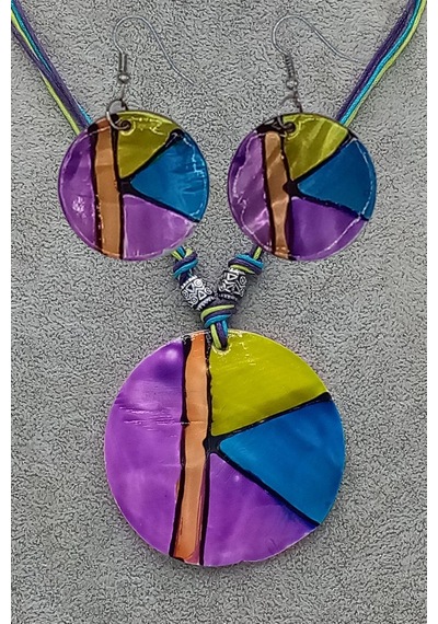 Sedef Kolye Ve Sedef Küpe Seti Purple Çok Renkli