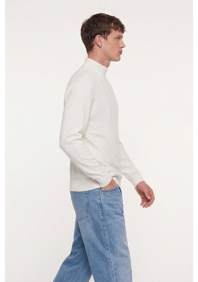 Sabri Özel Kemik Slim Fit Yarım Balıkçı Yaka Yünlü Triko Kazak