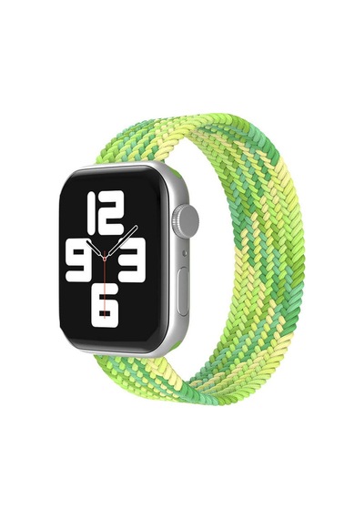 Wozlo Apple Uyumlu  Watch 1 2 3 4 5 6 7 8 Se Ultra Spor Loop Örgü Kordon S Beden 42/44/45mm - Yeşil Sarı