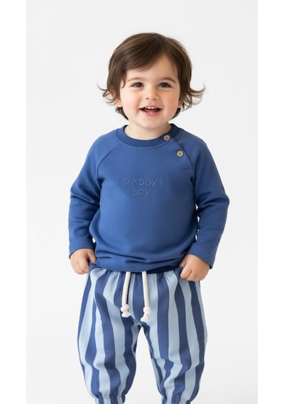 Miababy Çizgili Mummy&dadys Boy 2 Li Takım İndigo