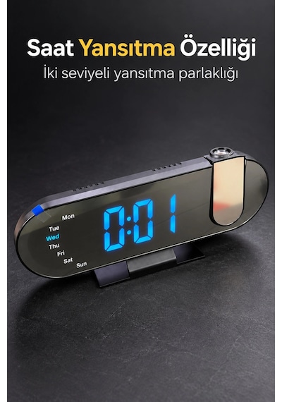 Dijital Masa Saati Saat Tarih Ve Gün Göstergeli Açık Gri