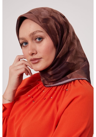 Bonjela Soft Eşarp D2 Çiçek Desen Mor Pudra Mor Pudra