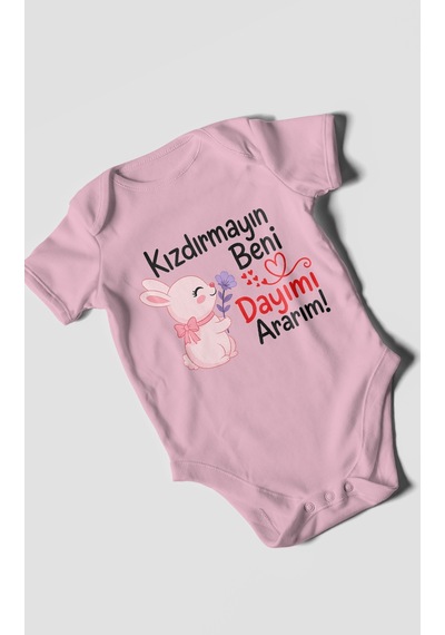 Morivokids Kızdırmayın Beni Dayımı Ararım Kısa Kollu Bebek Body %100 Pamuk Zbn165-kk Koyu Pembe