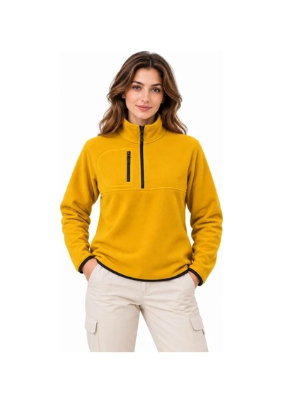 Polar Dik Yaka Yarım Fermuarlı Fermuarlı Göğüs Cepli Regular Fit Kışlık Sweatshirt - Hardal Sarısı