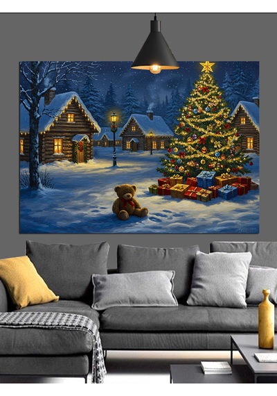 Karlı Kış Evi Ağaç Noel Dekoratif Kanvas - Mdf Ahşap Tablo