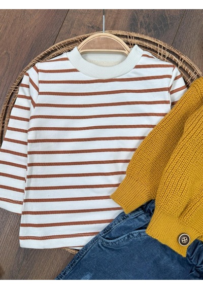 Bebicix Likralı Kot Pantolon Triko Hırkalı Badi 3'lü Erkek Bebek Takım Sari