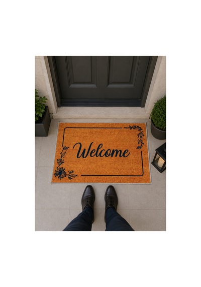Sade Tasarım Welcome Figürlü Retro Tasarım Dekoratif Kapı Önü Paspası 40x60cm Çok Renkli