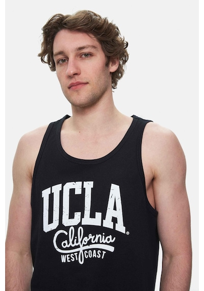Ucla Pebble Siyah Sıfır Kol Baskılı Oversize Erkek Tshirt Siyah