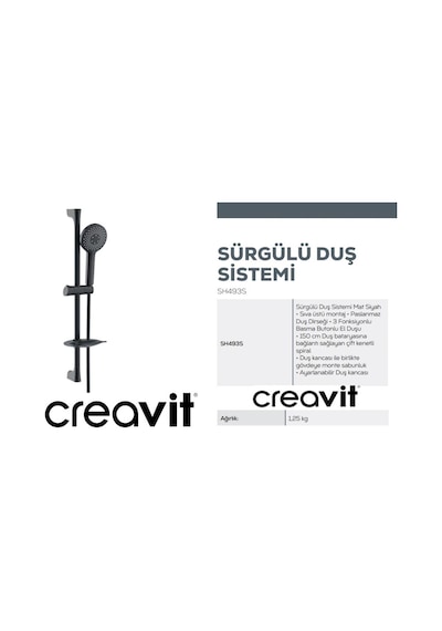 Creavit Sürgülü Duş Seti Siyah Mat Sh493S Siyah