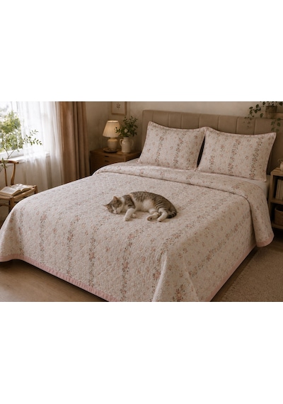Kapreo Home Flower Collection Çift Kişilik Pamuk Pike Seti Krem 200x230 Çok Renkli