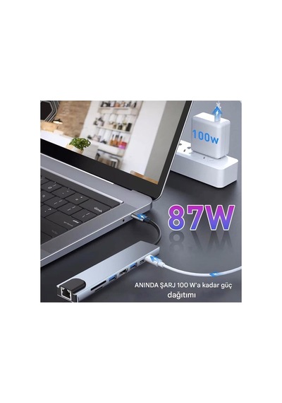 Macbook Ve Laptop Uyumlu Çok Fonksiyonlu Usb - C Dönüştürücü - Alüminyum Gövdeli Hub