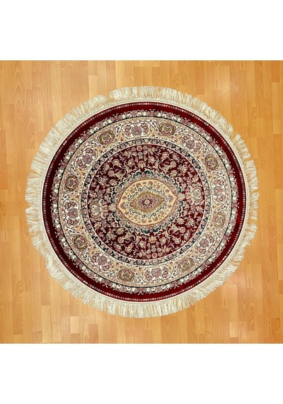 Yuvarlak Madalyon Desenli 200 X 200 Cm İpek Halı Bordo