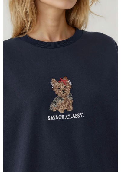 Hiccup İşlemeli Yuvarlak Yaka Sweatshirt Lacivert