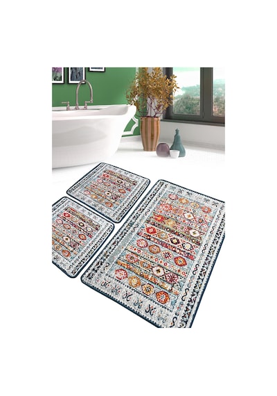 Weref Banyo Halısı Djt 3 Lü Set Banyo Halısı Paspas Yıkanabilir Kaymaz çok renkli