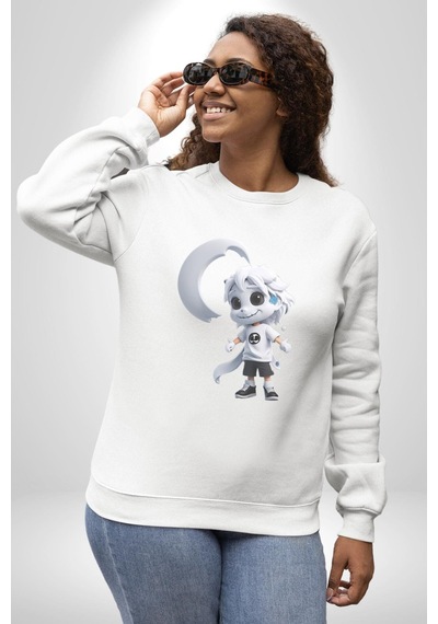 Japon Anime Baruto Momoshiki Unisex Beyaz Baskılı Sweatshirt Beyaz