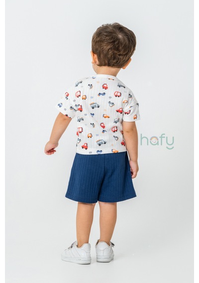 Hafy Baby Araba Desenli, Yazlık, Erkek Bebek / Çocuk Alt Üst Takım Lacivert - Ekru