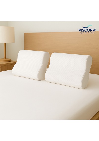 Vıscora Ortopedik Visco Boyun Ve Omurga Destek Yastığı Yan Ve Sırt Üstü Uyku İçin Ergonomik Beyaz