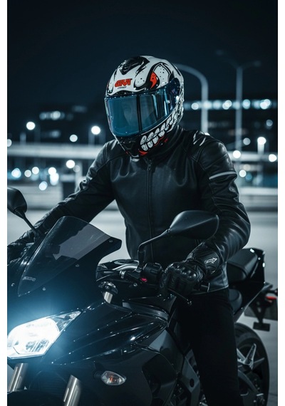 Gıvı 50.x Bones Beyaz  1 Renkli 1 Şeffaf Vizörlü Motosiklet Kask Lacivet Vizör + Şeffaf