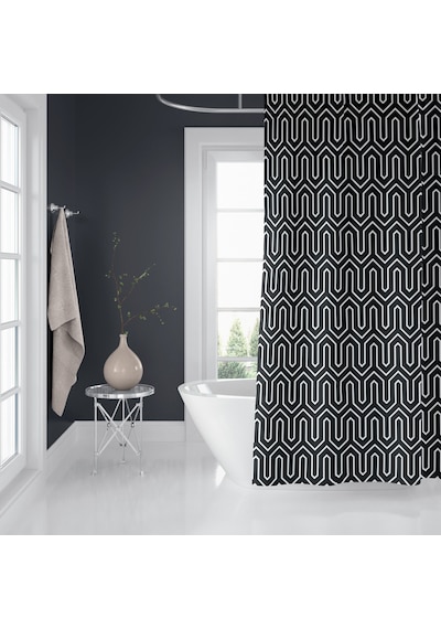 Siyah Banyo Perdesi-Tek Kanat Banyo Dekorasyon Ürünü Duş Perde... Çok Renkli