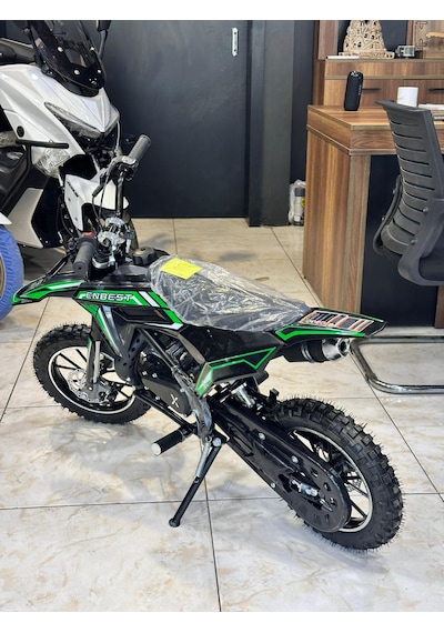 Enbest Benzınlı Çocuk Cros Motoru Hidrolik Frenler 7-17 Yaş Yeşil