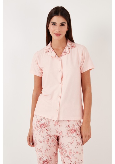 Lela Regular Fit Gömlek Yaka Kısa Kollu Bayan Pijama Takımı 65730101 Somon