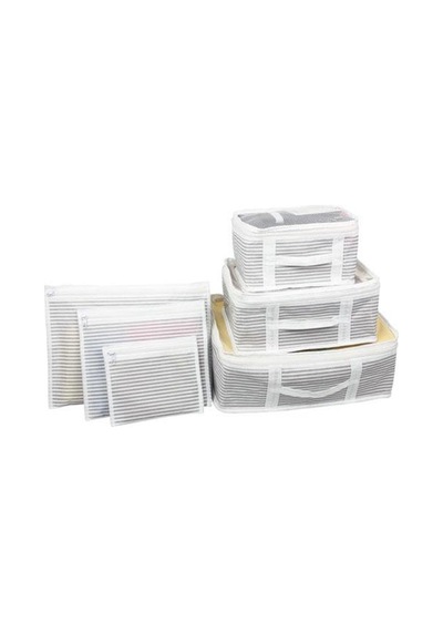 Bavul İçi Düzenleyici Valiz Organizer 6 Lı Set - Çizgili Beyaz