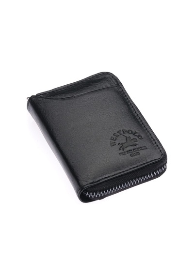 Westpolo Hakiki Deri Bol Şeffaf Kart Bölmeli Fermuarlı Unisex Cüzdan - Siyah Siyah