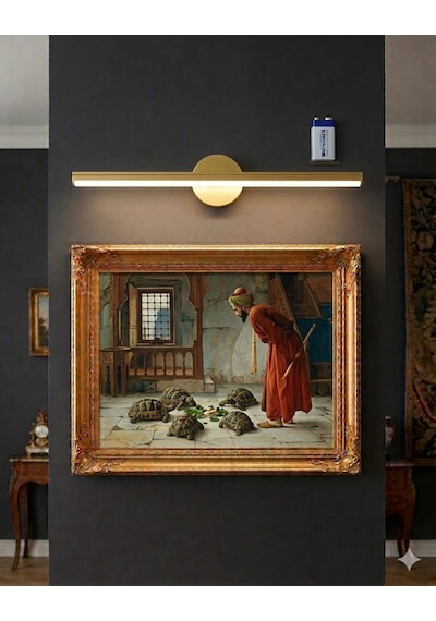 Teknozeel Modern Dekoratif Led Günışığı Duvar Ayna Resim Aplik Aydınlatma 38cm Eskitme Pil Dahildir Gold Sarı