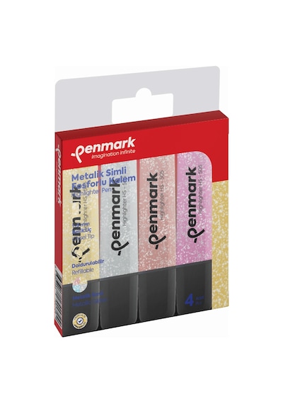 Penmark Fosforlu Kalem 4 Lü Karışık Renk Simli Çok Renkli