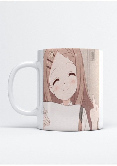 Anime Orta Parmak Aesthetic Baskılı Porselen Kupa Bardak Beyaz