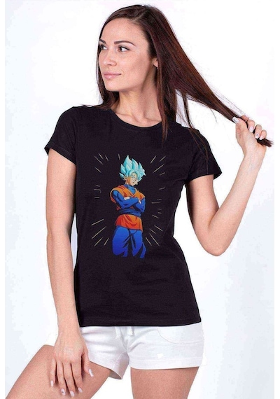 Anime Dragon Ball Baskılı Siyah Kadın Tshirt (534291606)