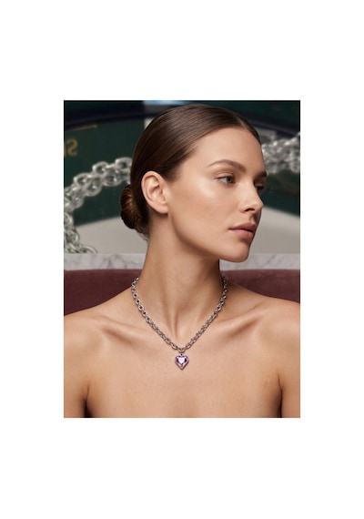 Dual Tone Heart Crystal Kolye Gümüş