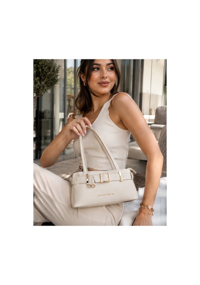 Just Polo Gold Aksesuarlı Kadın Omuz Çantası Premium Tasarım Krem