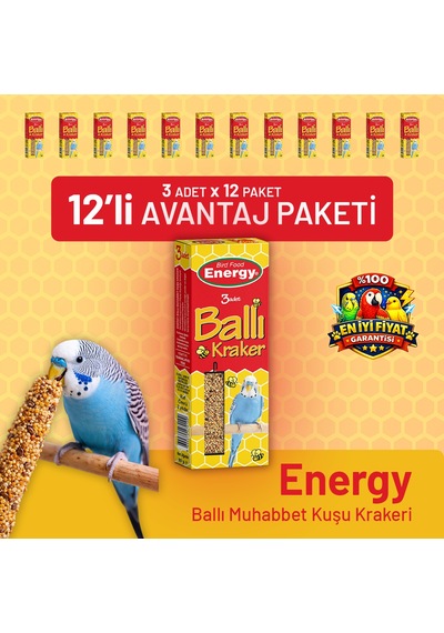 Ballı Muhabbet Kuşu Krakeri 3'lü - 12 Adet