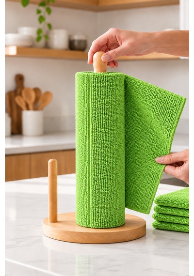 20 Li Rulo Mikrofiber Temizlik Bezi 25x30 Cm Yıkanabilir Kopart Kullan Süper Emici İz Bırakmaz Yeşil