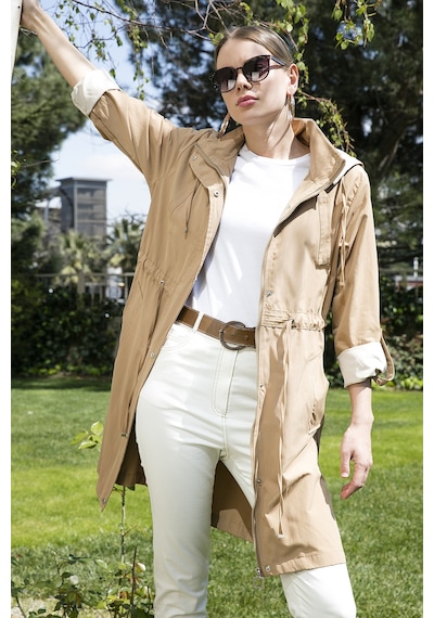 Lela Regular Fit Çıkarılabilir Kapüşonlu Ince Mevsimlik Bayan Mont 497Sezen Camel