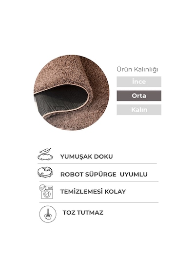Oval Mabel Kahve Yumuşak Tuşeli Halı 10 Farklı Renk Seçeneği Kaymaz Taban Yıkanabilir Modern Kahverengi