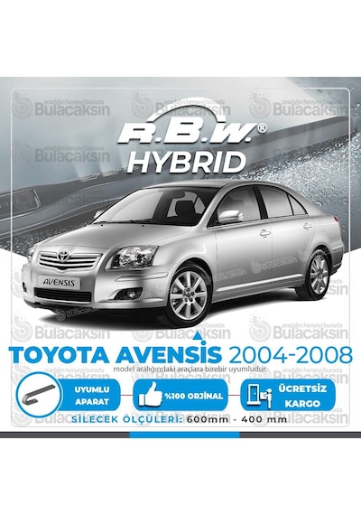 Toyota Uyumlu Avensis Ön Silecek Takımı (2004-2008) RBW Hibrit