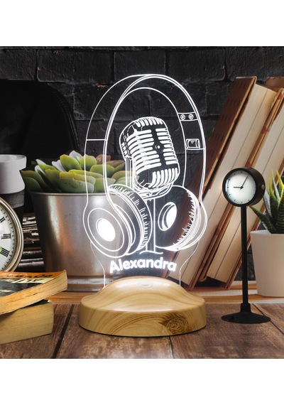 Dj - Müzisyen Hediyesi Kulaklık Ve Mikrofon 3d Led Lamba