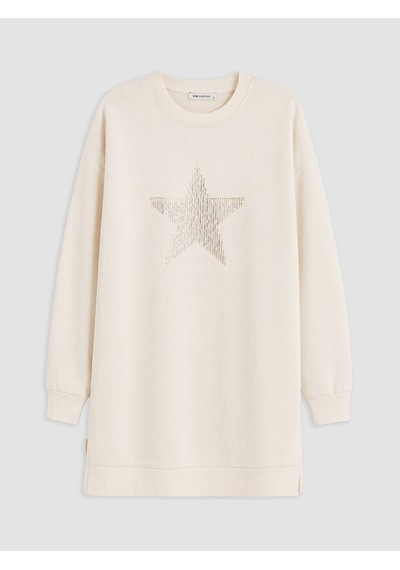 Lcw Everyday Bej Baskılı Oversize Kadın Sweatshirt Tunik