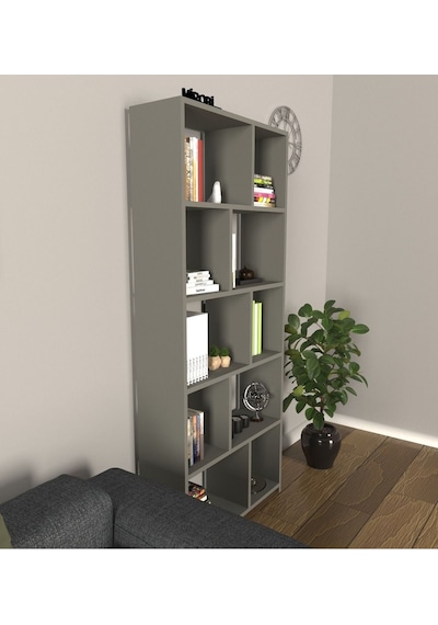 Cordoba 5 Raflı 10 Bölmeli Kitaplık Dekoratif Modern Kitaplık Antrasit