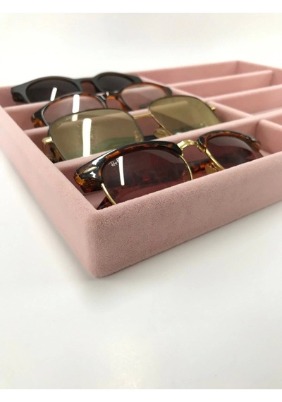 Yerli Üretim New York Model Süet Kumaş Pembe Renk Bölmeli Çekmece Içi Gözlük Standı Çok Renkli
