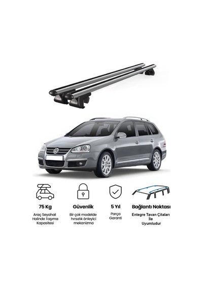 Venüs Volkswagen Golf 2007-2009 Uyumlu Gri Ara Atkı Port Bagaj Tavan Barı