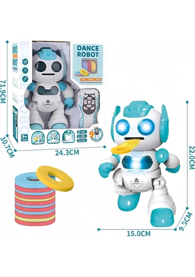 Uzaktan Kumandalı Disk Atan Sesli Işıklı Renkli Sevimli Robot Disk Fırlatan Robot Oyuncak Robot