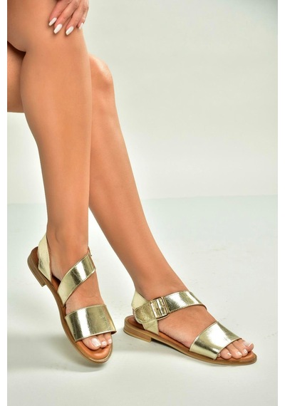 Fox Shoes U944150303 Altın Kalın Bantlı Hakiki Deri Kadın Sandalet Altın-hakiki Deri