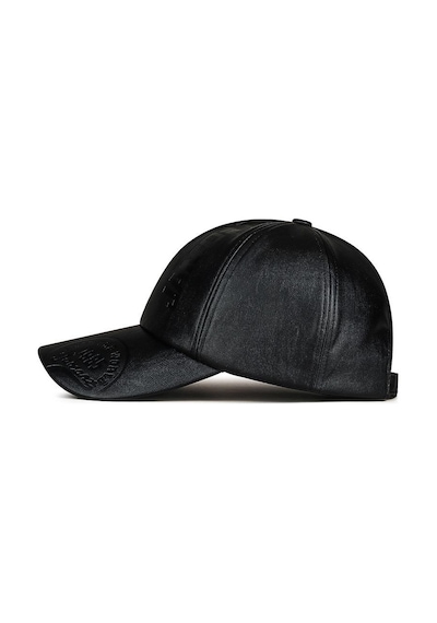 Valkyrie Erkek Siyah Deri Şapka Kavisli Siperlikli Ayarlanabilir Spor Günlük Baseball Cap