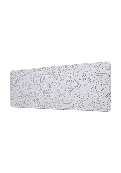Minimal Beyaz Topografik Çizgiler 40x90 Cm Oyuncu Mousepad Kaymaz Taban Büyük Boy Mousepad Siyah