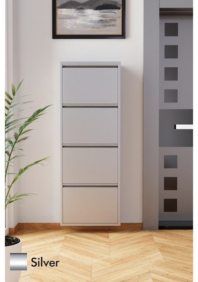 Evdemo 4 Kapaklı Metal Ayakkabılık Silver
