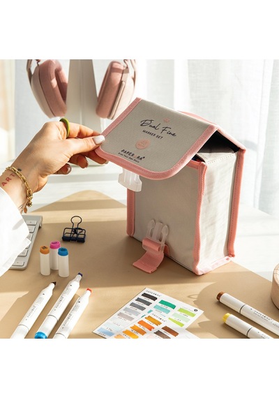 48'li Çift Uçlu Alkol Bazlı Marker Kalem Seti Fine + Chisel 124-Pembe